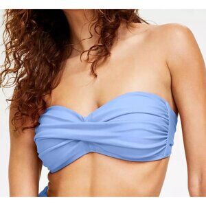 Bar III Blue Core Solids Twist Bandeau Bikini Swim Removable Strap Top XS